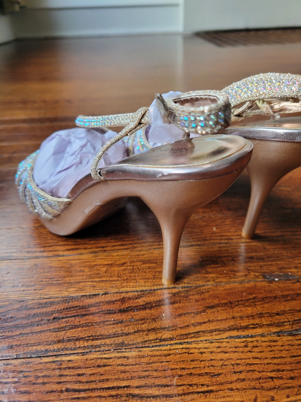 SILVER SLIPPER Cinderella Rhinestones High Heels Pumps Size 8.5 Wedding Church - Picture 8 of 16